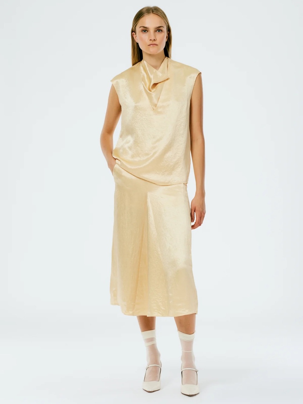 Tibi Satin Godet Midi Skirt